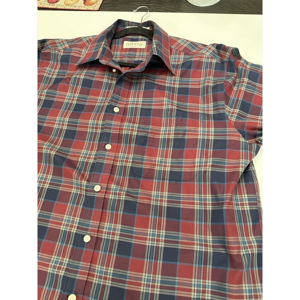 Orvis XL Plaid Button Down Shirt Red‎ Blue Cotton Long Sleeve.      876
